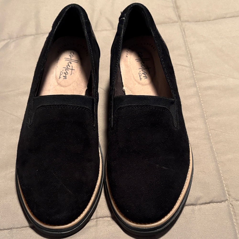 Clark’s Black Suede Slip-On Loafers